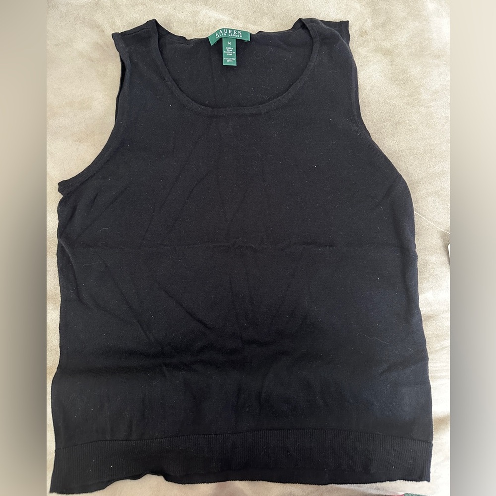 NWT Lauren Ralph Lauren Elegant Black Tank Top Shell 100% Cotton Size Medium